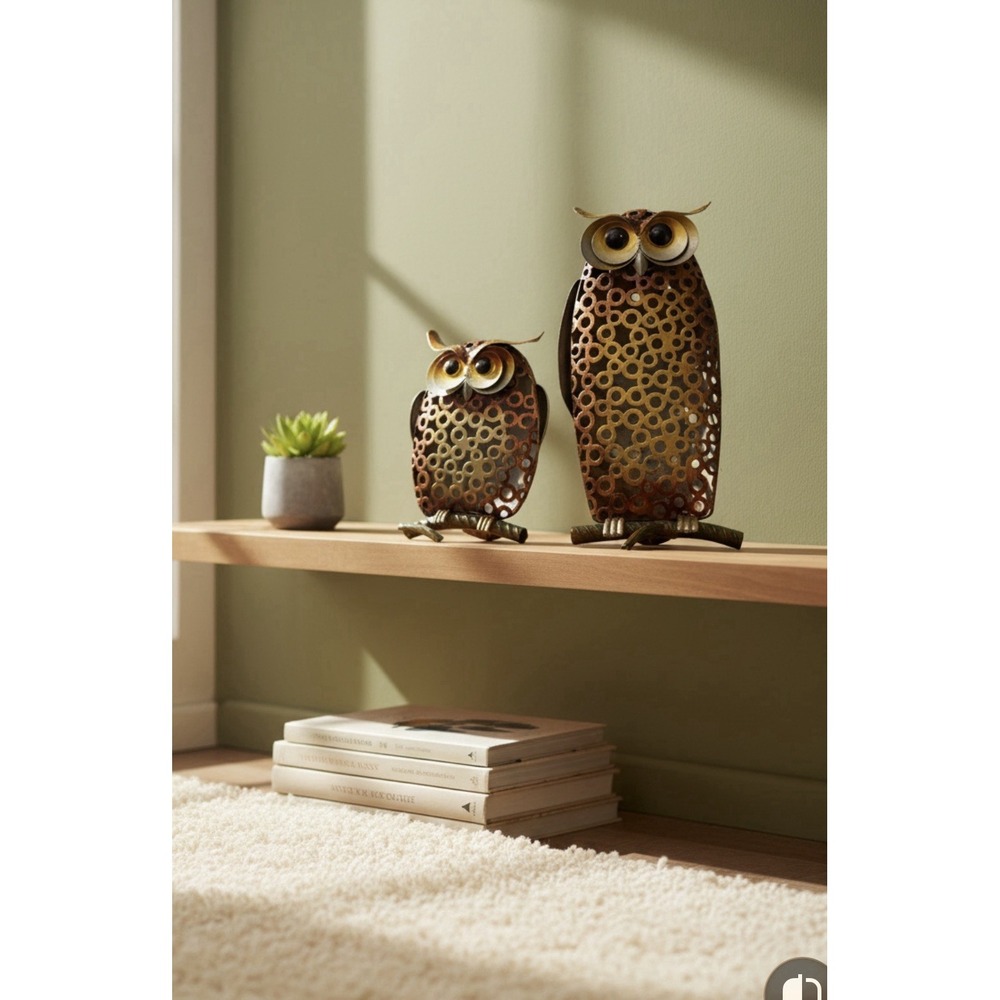 Fiesta Studios Metal Owl Sculpture‎ Figurines Rustic Industrial Metal 11 in Set